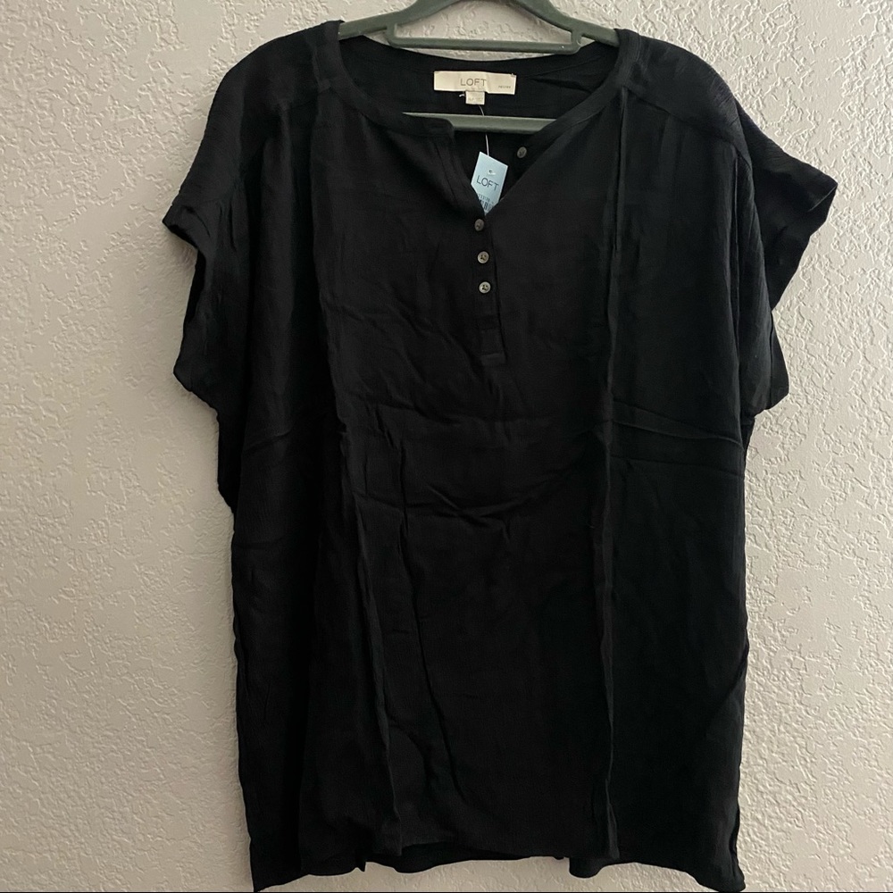 LOFT Petite Henley Mixed Media Top